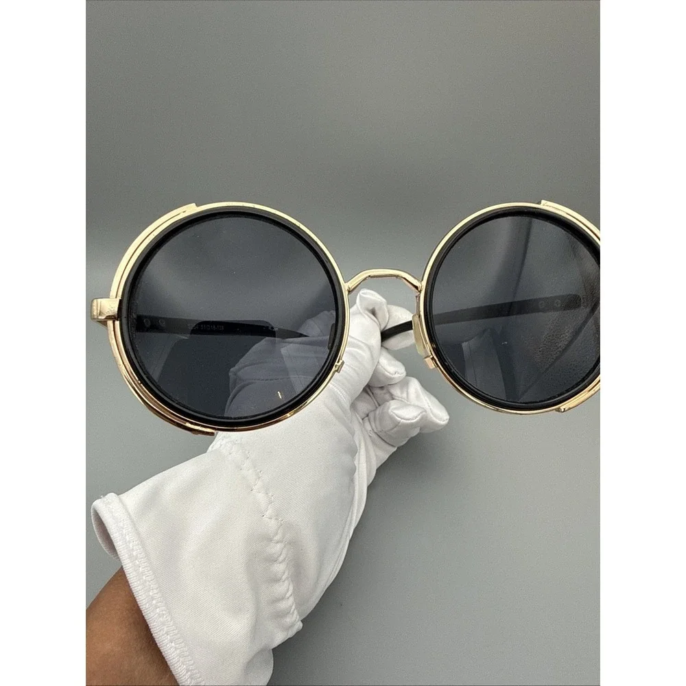 Round Punk Sunglasses Men Vintage Luxury Steampunk  Black/Gold Metal Funk Hip